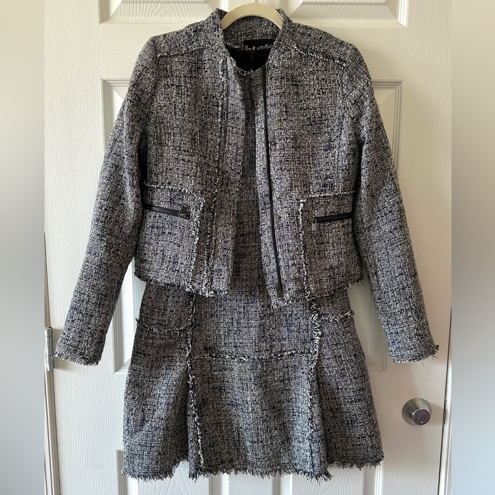 Banana Republic Navy/White Ruff Hem Tweed Blazer Zip Up Jacket & Dress Set, 6/8